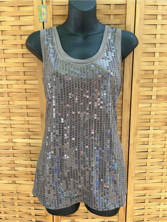 Ann Taylor Tops - Ann Taylor Taupe Sequin Scoop Neck Tank